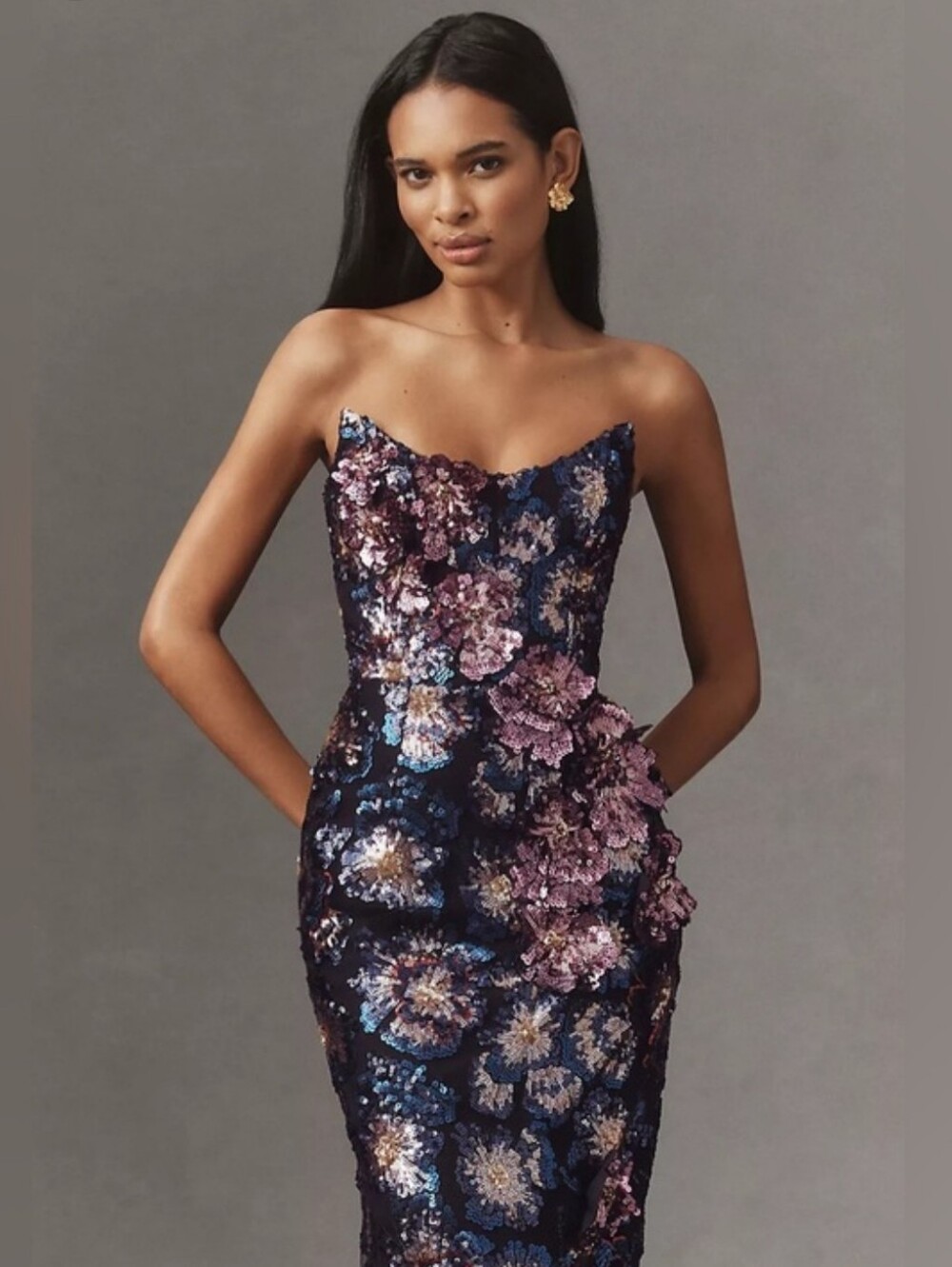 Helsi Rachel Strapless 3D Floral Sequin Midi Dress - XS - Picture 2 of 7